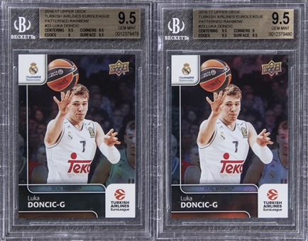 2016-17 UD "Turkish Airlines Euroleague" Patterned Rainbow #23 Luka Doncic BGS GEM MINT 9.5 Rookie Cards Pair (2)